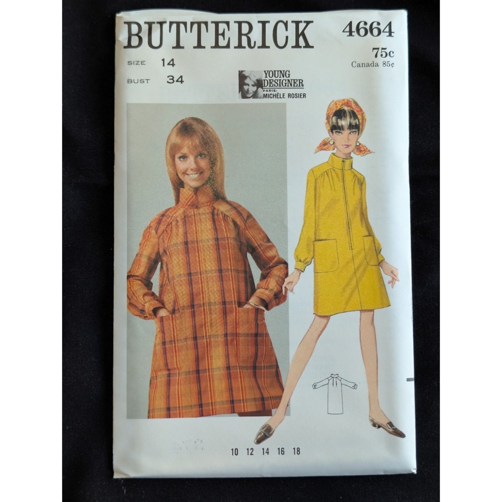VTG 1968 Butterick Pattern 4664 Young Designer Dress Size 14 Uncut Mod